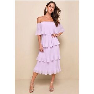 Lulus Gala Ready Lavender Off The Shoulder Ruffle Midi Dress